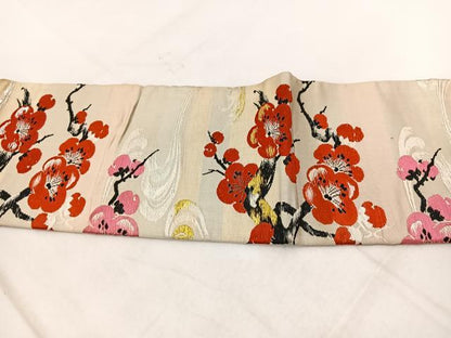 平和屋着物◎アンティーク　大正ロマン　九寸名古屋帯　枝梅文　金銀糸　正絹　逸品　BAAX3064yc