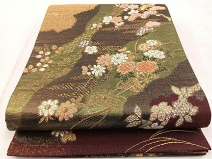 平和屋着物◎六通柄袋帯　道長花車文　金糸　正絹　逸品　BAAX3066yc