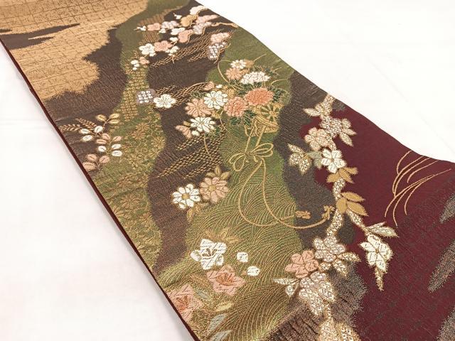 平和屋着物◎六通柄袋帯　道長花車文　金糸　正絹　逸品　BAAX3066yc