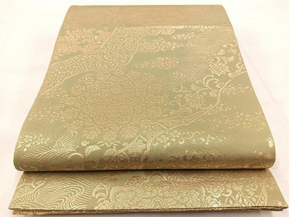 平和屋着物◎両面　六通柄袋帯　飾棚扇花文　金銀糸　正絹　逸品　BAAX3067yc