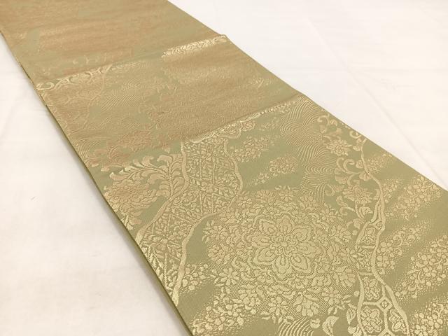 平和屋着物◎両面　六通柄袋帯　飾棚扇花文　金銀糸　正絹　逸品　BAAX3067yc