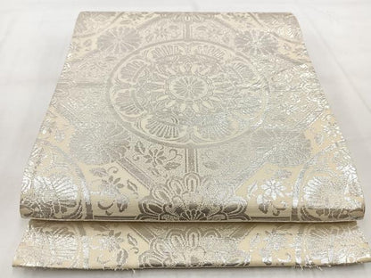 平和屋着物◎六通柄袋帯　嵐山　純銀箔　幾何学花文　正絹　逸品　BAAX3074yc
