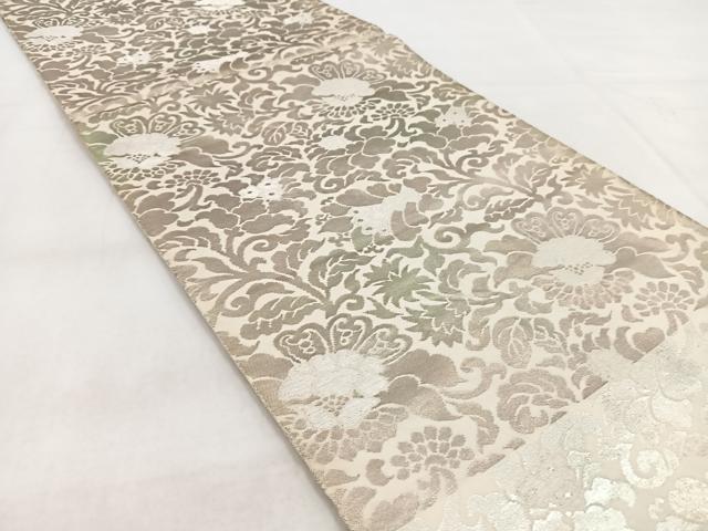 平和屋着物◎西陣　服部織物謹製　六通柄袋帯　こはく錦　更紗花文　銀糸　三越扱い　正絹　逸品　BAAX3076yc