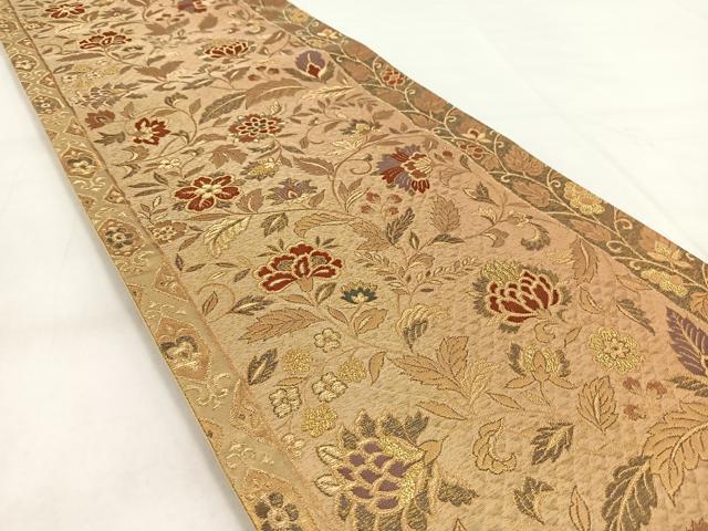 平和屋着物◎六通柄袋帯　唐織　更紗花文　金糸　正絹　逸品　BAAX3077yc