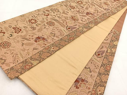 平和屋着物◎六通柄袋帯　唐織　更紗花文　金糸　正絹　逸品　BAAX3077yc