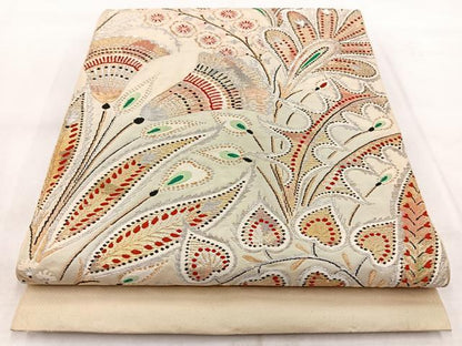 平和屋着物◎六通柄　本袋帯　孔雀羽更紗花文　金銀糸　正絹　逸品　BAAX3078yc