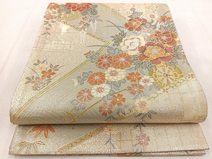 平和屋着物◎佐賀錦　両面　六通柄袋帯　花車文　金銀糸　正絹　逸品　BAAX3080yc