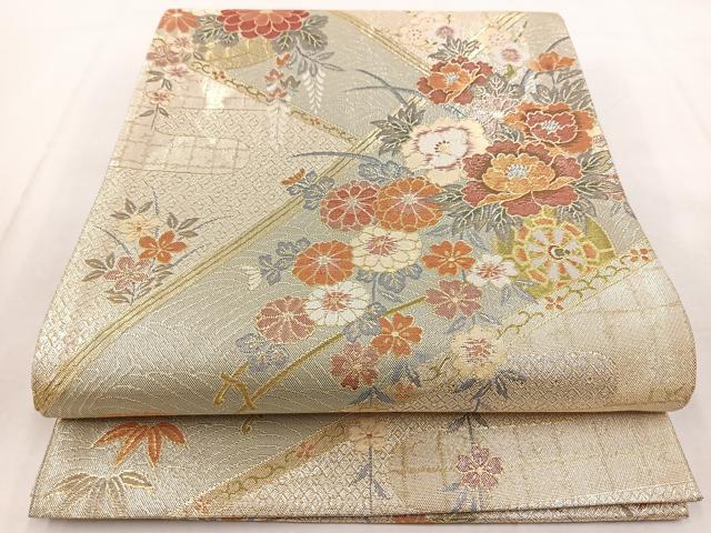 平和屋着物◎佐賀錦　両面　六通柄袋帯　花車文　金銀糸　正絹　逸品　BAAX3080yc