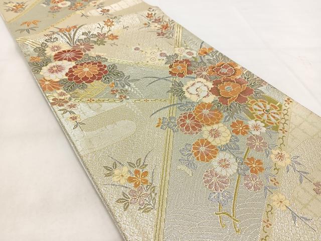 平和屋着物◎佐賀錦　両面　六通柄袋帯　花車文　金銀糸　正絹　逸品　BAAX3080yc