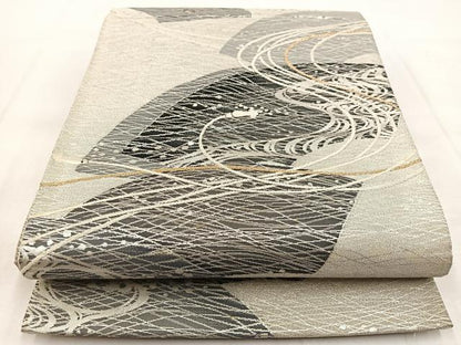 平和屋着物◎六通柄袋帯　地紙紐文　金糸　正絹　逸品　BAAX3084yc