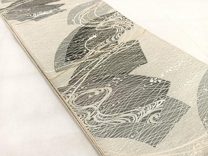 平和屋着物◎六通柄袋帯　地紙紐文　金糸　正絹　逸品　BAAX3084yc