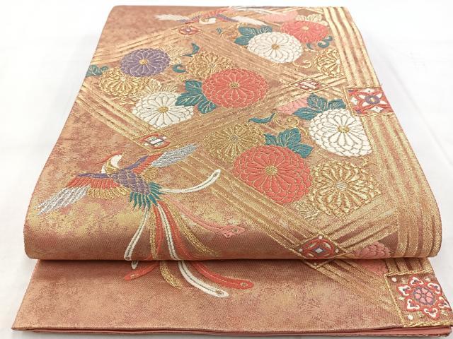 平和屋着物◎六通柄袋帯　唐織　菱裂取蒔絵文　金銀糸　引箔　正絹　逸品　BAAX3087yc