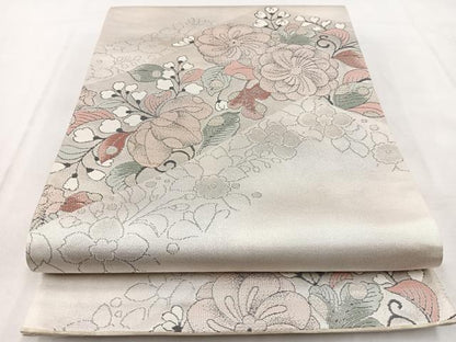 平和屋着物◎六通柄袋帯　辻が花　銀糸　引箔　正絹　逸品　BAAX3088yc