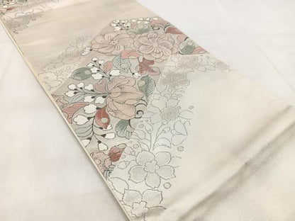 平和屋着物◎六通柄袋帯　辻が花　銀糸　引箔　正絹　逸品　BAAX3088yc