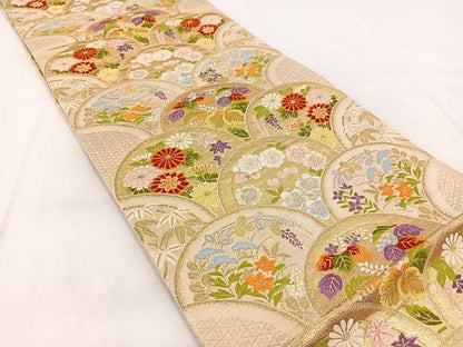 平和屋着物◎六通柄袋帯　唐織　花青海波　金銀糸　正絹　逸品　BAAX3089yc