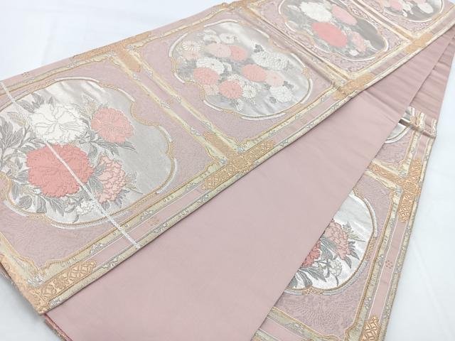 平和屋着物◎六通柄袋帯　唐織　格天井花鳥文　金銀糸　正絹　逸品　BAAX3090yc
