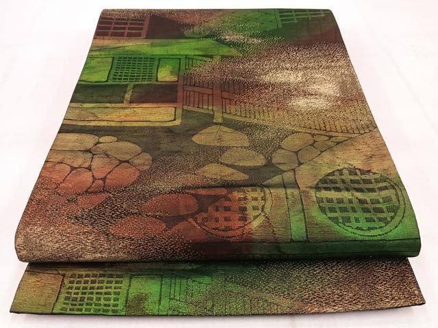 平和屋着物◎六通柄　京袋帯　風景文　金糸　引箔　正絹　逸品　BAAX3091yc