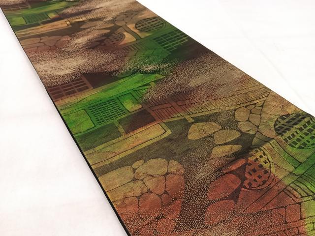 平和屋着物◎六通柄　京袋帯　風景文　金糸　引箔　正絹　逸品　BAAX3091yc