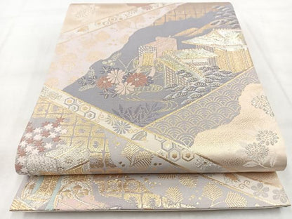 平和屋着物◎六通柄袋帯　唐織　宮中絵巻文　金銀糸　正絹　逸品　BAAX3094yc