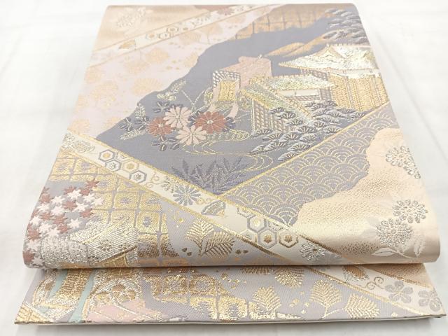 平和屋着物◎六通柄袋帯　唐織　宮中絵巻文　金銀糸　正絹　逸品　BAAX3094yc