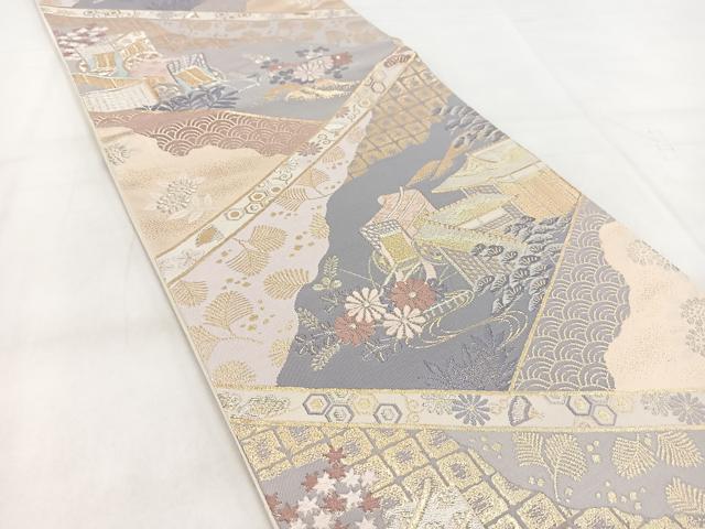 平和屋着物◎六通柄袋帯　唐織　宮中絵巻文　金銀糸　正絹　逸品　BAAX3094yc