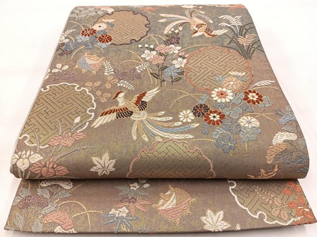平和屋着物◎六通柄袋帯　唐織　鳳凰吉祥秋草文　金糸　引箔　正絹　逸品　BAAX3095yc