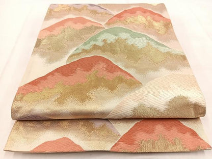 平和屋着物◎六通柄袋帯　唐織　重ね山文　金糸　正絹　逸品　BAAX3098yc
