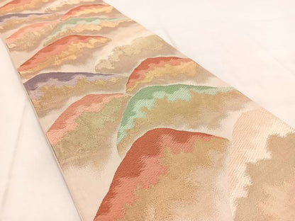 平和屋着物◎六通柄袋帯　唐織　重ね山文　金糸　正絹　逸品　BAAX3098yc