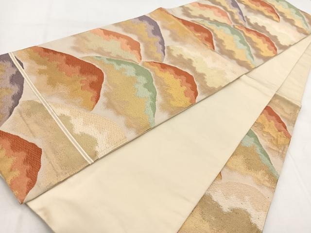 平和屋着物◎六通柄袋帯　唐織　重ね山文　金糸　正絹　逸品　BAAX3098yc