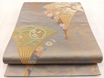 平和屋着物◎六通柄袋帯　唐織　鳳凰扇花文　金糸　正絹　逸品　BAAX3099yc