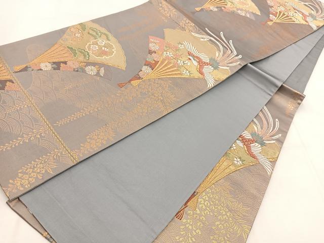 平和屋着物◎六通柄袋帯　唐織　鳳凰扇花文　金糸　正絹　逸品　BAAX3099yc