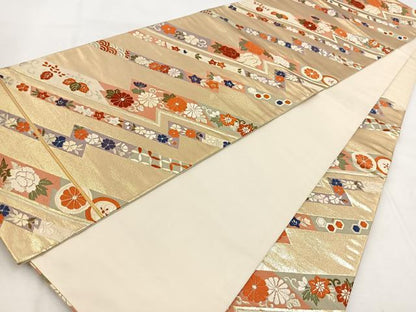 平和屋着物◎六通柄袋帯　唐織　草花文　金銀糸　正絹　逸品　BAAX3100yc