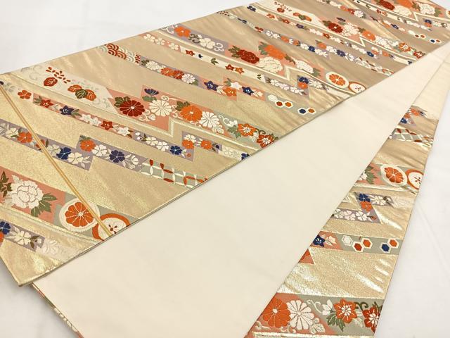 平和屋着物◎六通柄袋帯　唐織　草花文　金銀糸　正絹　逸品　BAAX3100yc