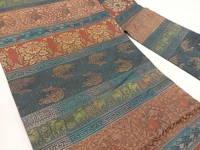 平和屋着物◎西陣　長谷川織物　九寸名古屋帯　作家物　名物裂　金糸　正絹　逸品　BAAX3101yc