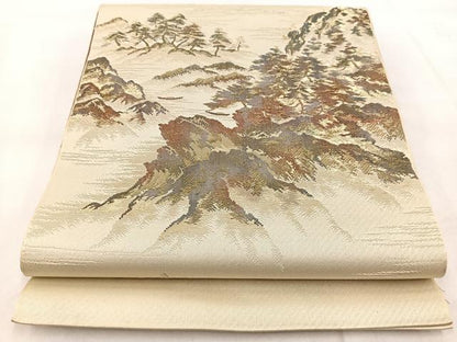 平和屋着物◎八寸名古屋帯　遠山樹林文　金糸　正絹　逸品　BAAX3102yc