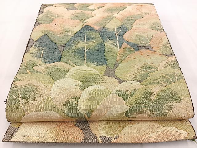 平和屋着物◎八寸名古屋帯　紬地　樹林文　正絹　逸品　BAAX3103yc