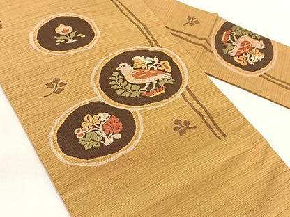 平和屋着物◎九寸名古屋帯　花鳥丸文　正絹　逸品　BAAX3106yc