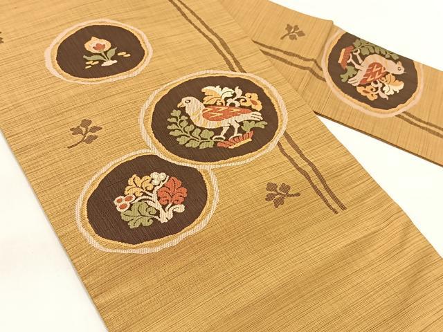 平和屋着物◎九寸名古屋帯　花鳥丸文　正絹　逸品　BAAX3106yc