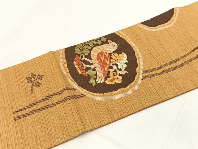 平和屋着物◎九寸名古屋帯　花鳥丸文　正絹　逸品　BAAX3106yc