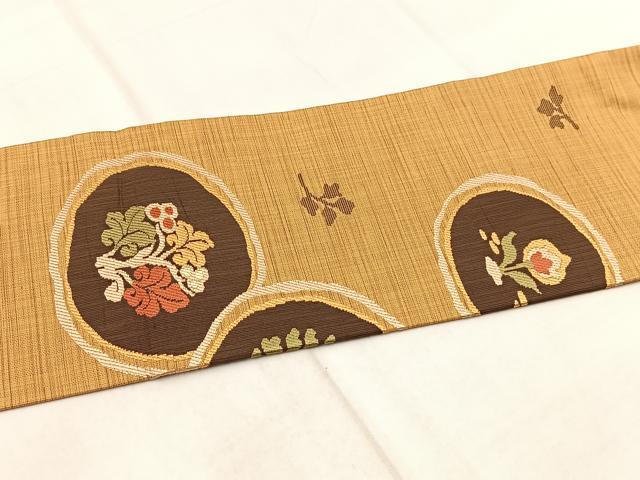 平和屋着物◎九寸名古屋帯　花鳥丸文　正絹　逸品　BAAX3106yc