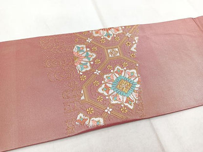 平和屋着物◎九寸名古屋帯　唐織　吉祥花文　金糸　引箔　正絹　逸品　BAAX3107yc