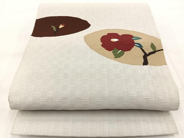 平和屋着物◎八寸名古屋帯　すくい織　椿　正絹　逸品　BAAX3108yc