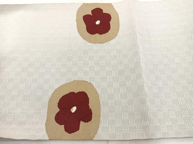 平和屋着物◎八寸名古屋帯　すくい織　椿　正絹　逸品　BAAX3108yc