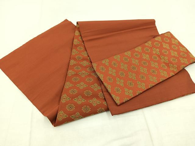 平和屋着物◎つけ帯　菱草葉文　正絹　逸品　BAAX3116yc