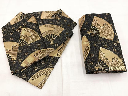 平和屋着物◎つけ帯　扇面花文　黒地　金糸　BAAX3118yc