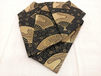 平和屋着物◎つけ帯　扇面花文　黒地　金糸　BAAX3118yc