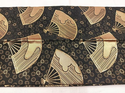 平和屋着物◎つけ帯　扇面花文　黒地　金糸　BAAX3118yc