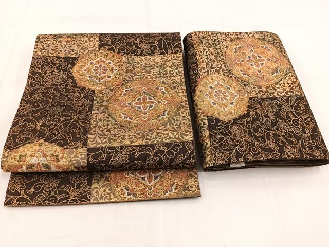 平和屋着物◎つけ帯　美しき憧れ　正倉院更紗花文　金糸　正絹　逸品　BAAX3119yc