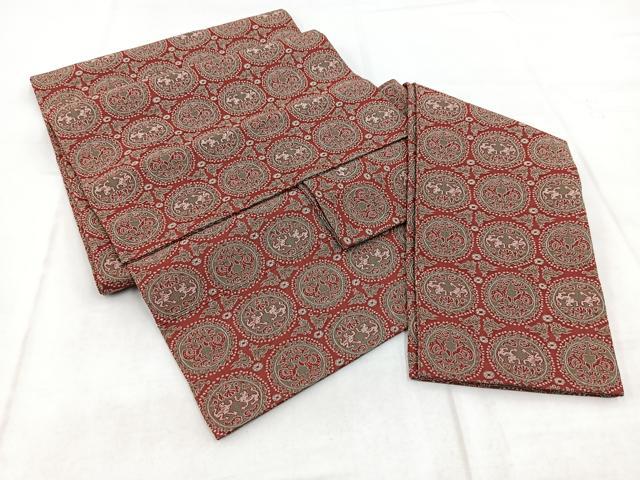 平和屋着物◎つけ帯　円文白虎朱雀錦　正絹　逸品　BAAX3123yc
