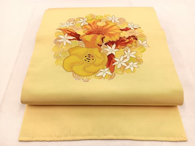 平和屋着物◎塩瀬　つけ帯　ろうけつ染め　花丸文　金彩　正絹　逸品　BAAX3124yc